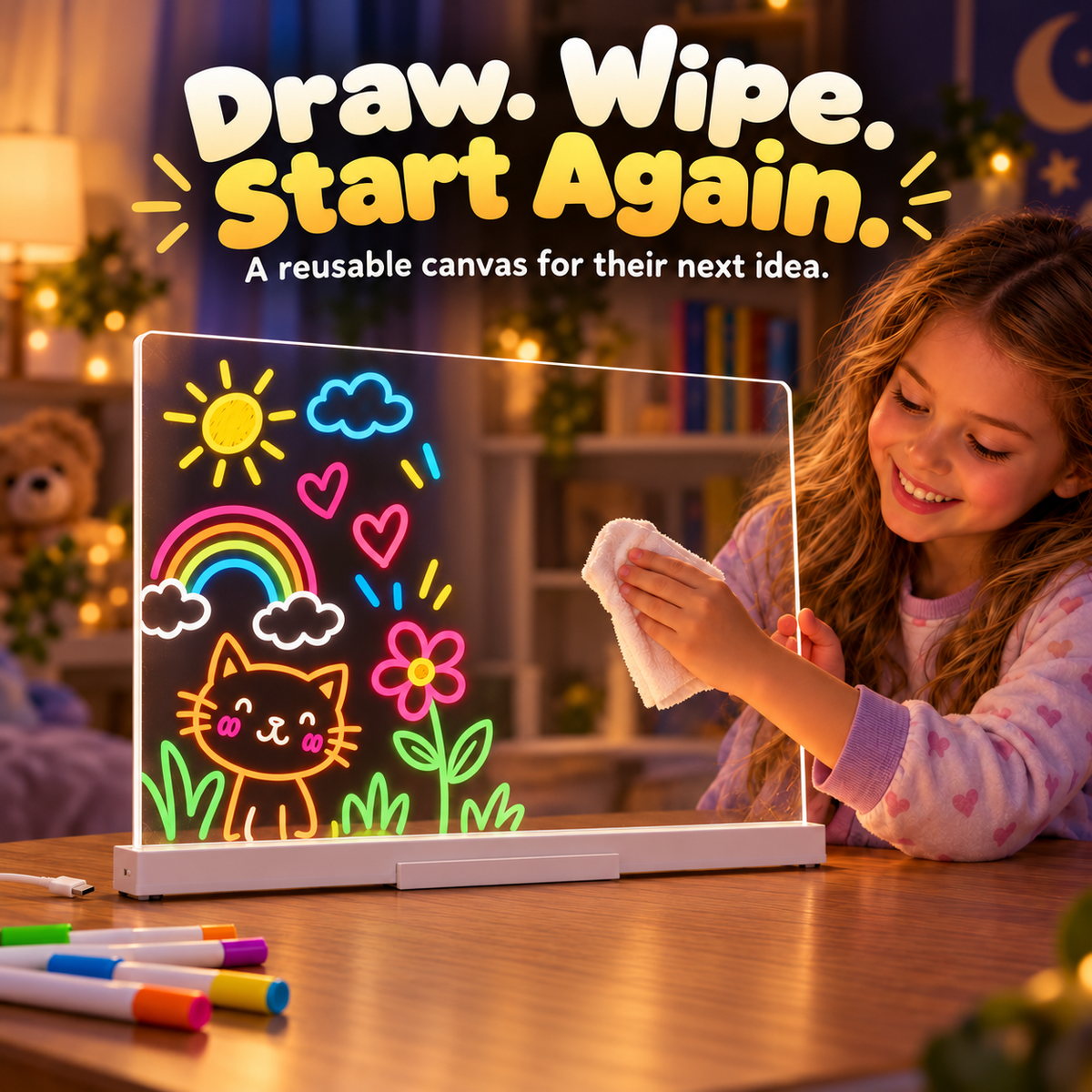UPSELL LED Drawing Board FREE Stand– Reusable Acrylic Message & Doodle Board for Home, Office & Creative Gifts