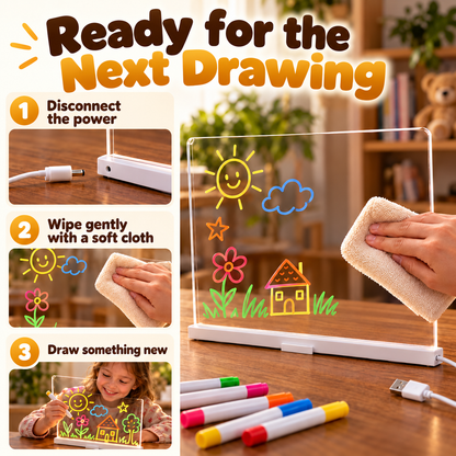 UPSELL LED Drawing Board FREE Stand– Reusable Acrylic Message & Doodle Board for Home, Office & Creative Gifts