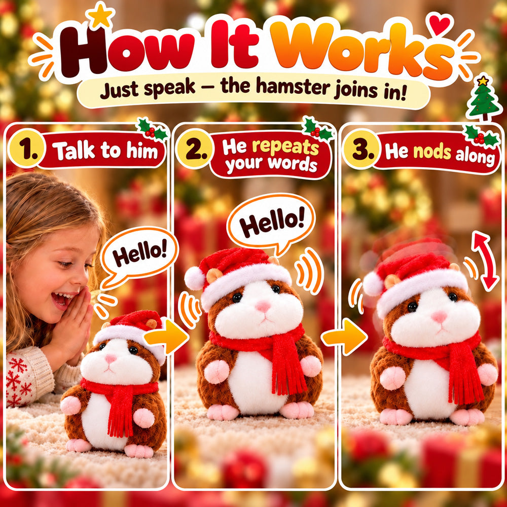 🎄 Talking Hamster Plush – Interactive Learning Toy & Fun Christmas Gift for Kids 🎁