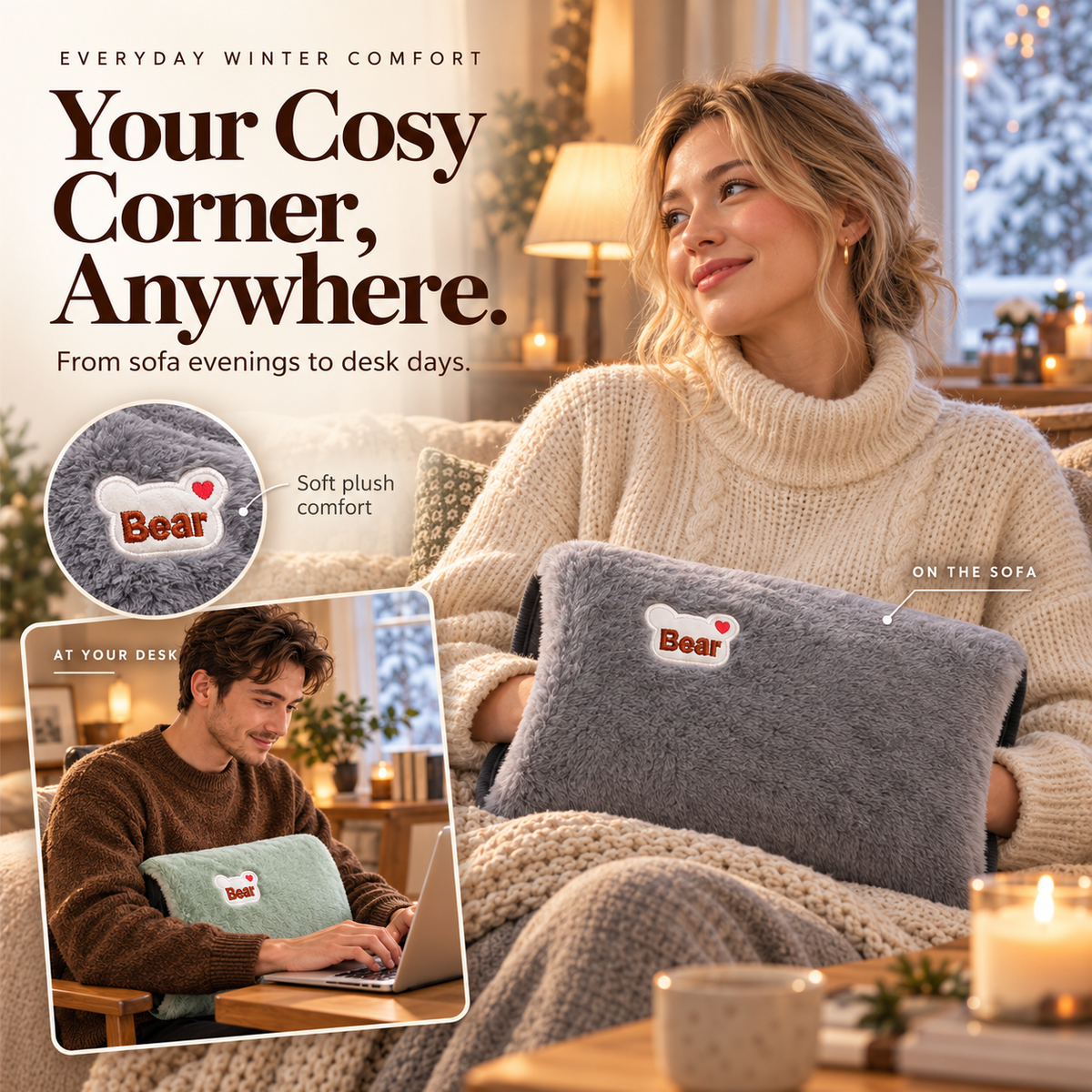 🔥 Winter Special 🧸 Fast-Heating Electric Hot Water Bottle & Soft Plush Hand Warmer — Cosy Comfort for Home, Office & Relaxing Evenings ❄️🏡