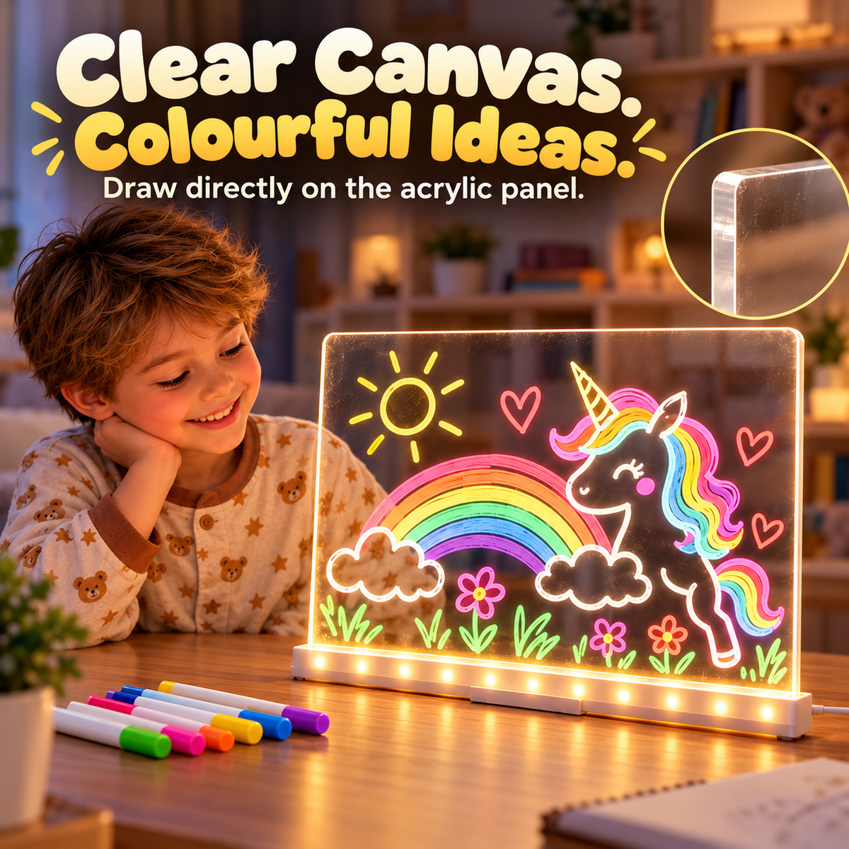 UPSELL LED Drawing Board FREE Stand– Reusable Acrylic Message & Doodle Board for Home, Office & Creative Gifts