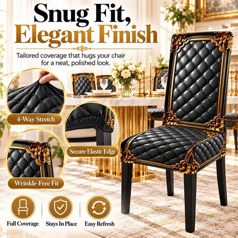 ⏳ Limited Time Only! ⏰ Washable Stretch Chair Cover – Elegant Gold Baroque Pattern & Thick, Elastic Fabric ✨