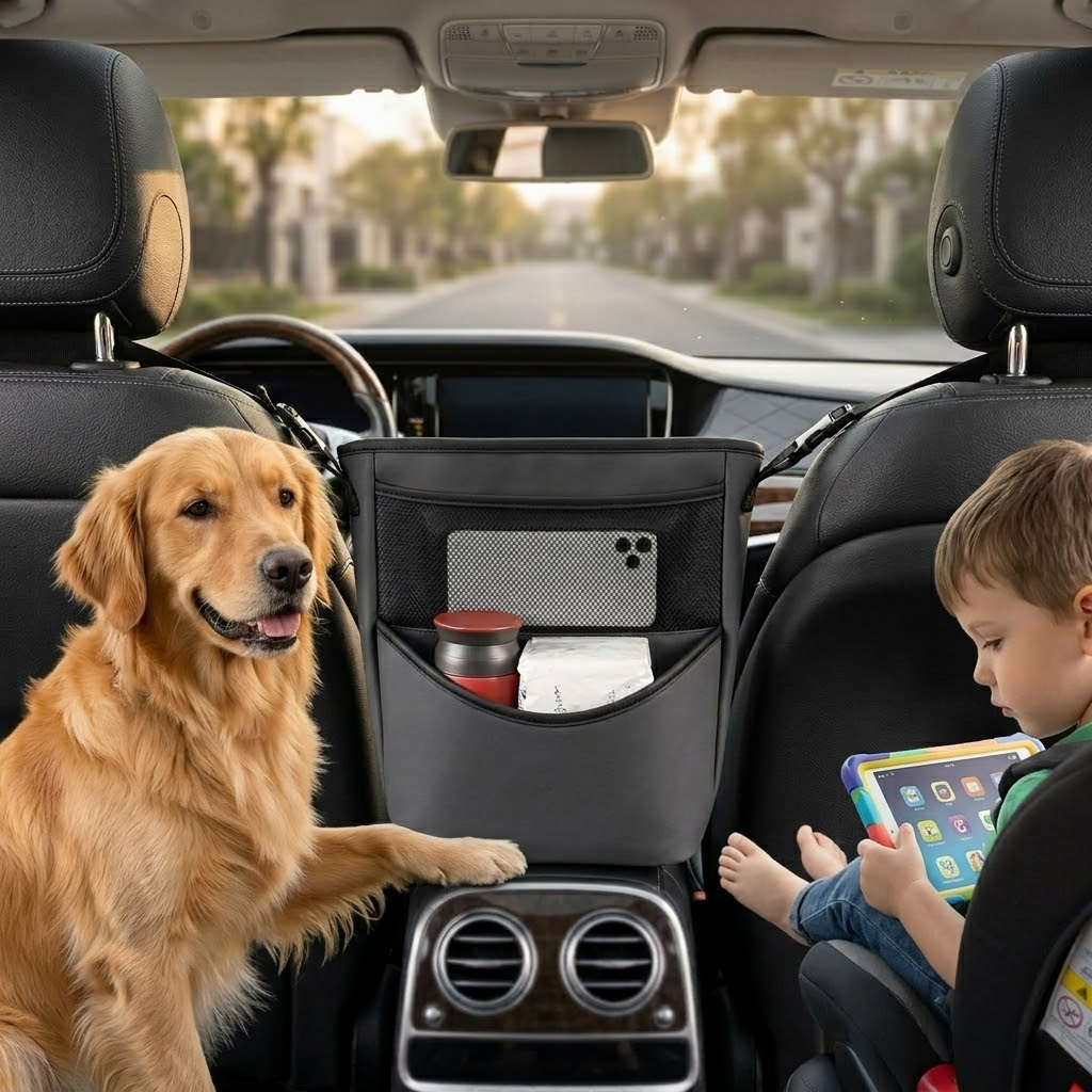 Mozeylocosh Universal Car Organizer: Multi-Pocket Storage Bag with Integrated Dog Barrier for Safe and Tidy Travels