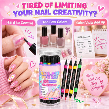 🎁 💅24‑Colors Dual‑Ended Nail Art Pens‑DIY Manicure Drawing Set