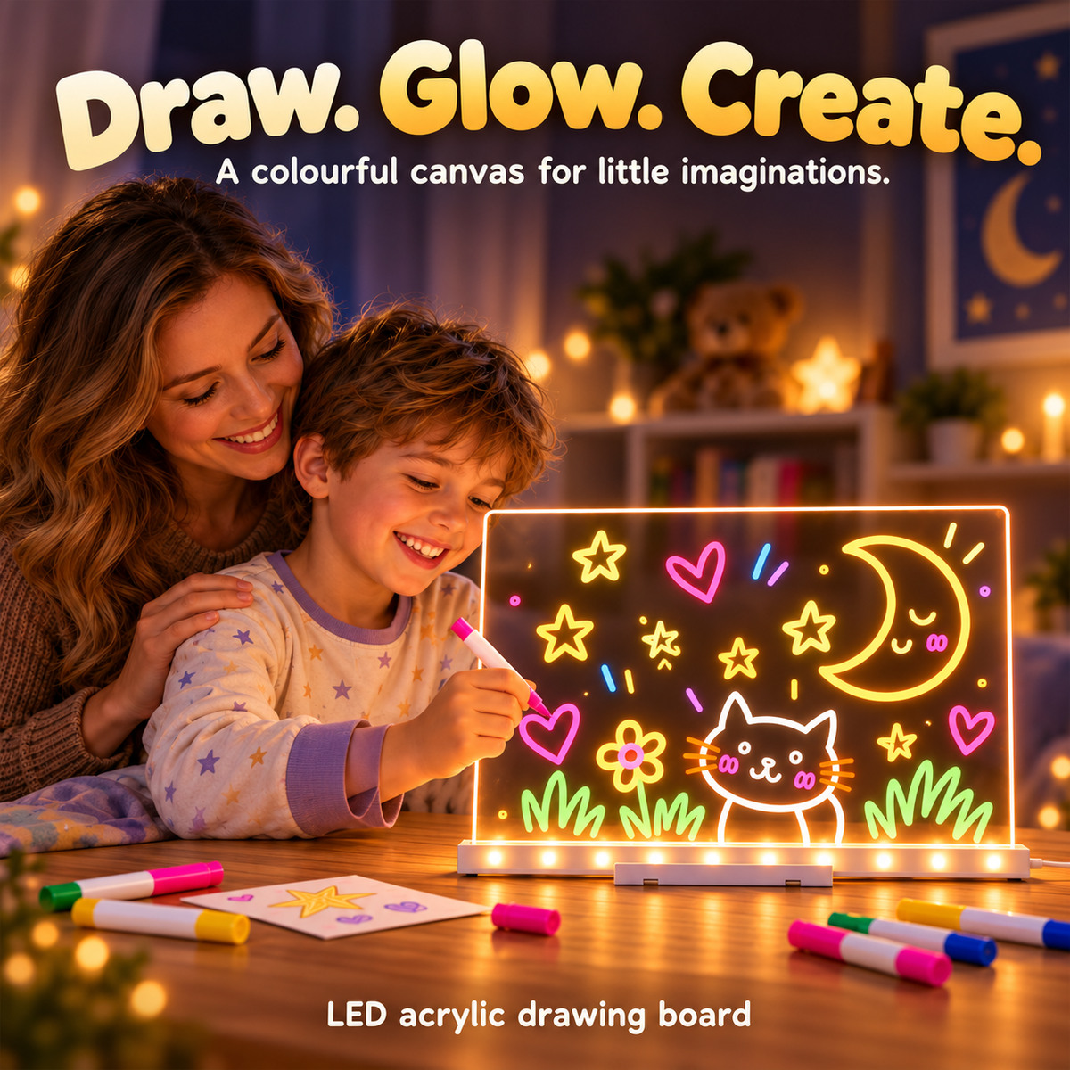UPSELL LED Drawing Board FREE Stand– Reusable Acrylic Message & Doodle Board for Home, Office & Creative Gifts