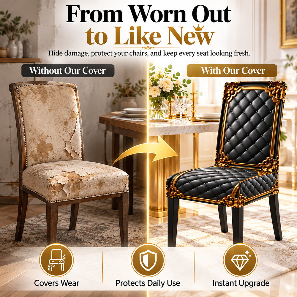 ⏳ Limited Time Only! ⏰ Washable Stretch Chair Cover – Elegant Gold Baroque Pattern & Thick, Elastic Fabric ✨