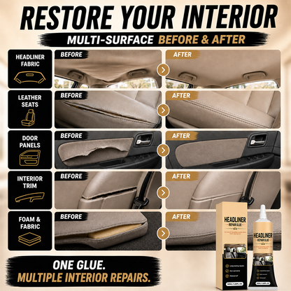 🎉49K+ Sold 🚗 Waterproof Car Headliner Repair Glue, High Strength Adhesive for Sagging Car Ceiling & Interior