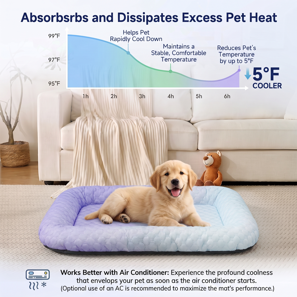 ❄️Junafera® Pet Cooling Mat for Dogs & Cats 🐾  Naturally Cool Ice-Silk Pad • Breathable, Washable & Soft