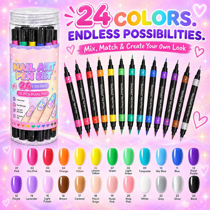 🎁 💅24‑Colors Dual‑Ended Nail Art Pens‑DIY Manicure Drawing Set