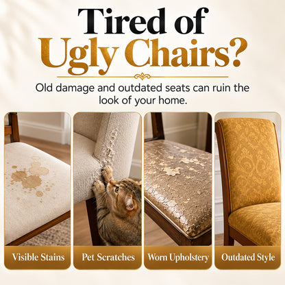 ⏳ Limited Time Only! ⏰ Washable Stretch Chair Cover – Elegant Gold Baroque Pattern & Thick, Elastic Fabric ✨