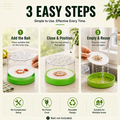 🏠🛡️Junafera® Reusable Non-Electric Fly Trap--Near kitchen sinks, trash cans, pet bowls, garage windows, patios, and BBQs.