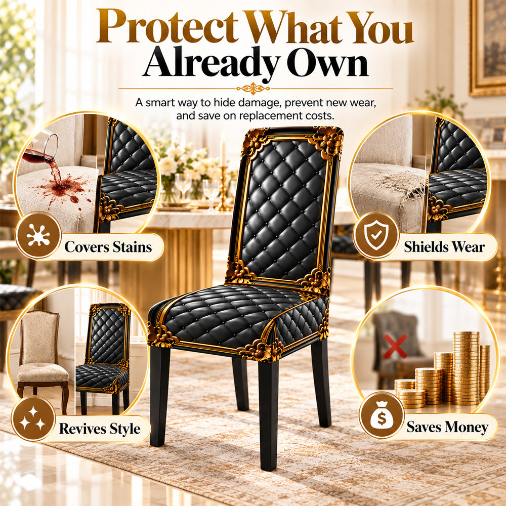 ⏳ Limited Time Only! ⏰ Washable Stretch Chair Cover – Elegant Gold Baroque Pattern & Thick, Elastic Fabric ✨