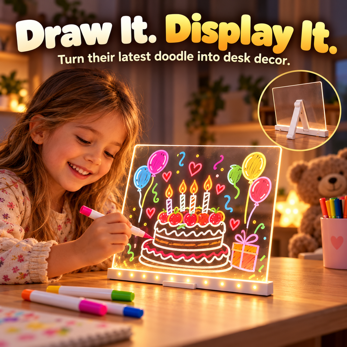 UPSELL LED Drawing Board FREE Stand– Reusable Acrylic Message & Doodle Board for Home, Office & Creative Gifts