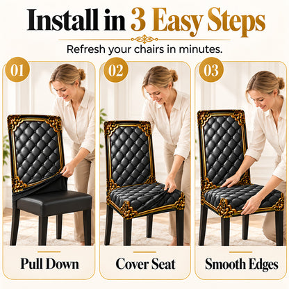 ⏳ Limited Time Only! ⏰ Washable Stretch Chair Cover – Elegant Gold Baroque Pattern & Thick, Elastic Fabric ✨