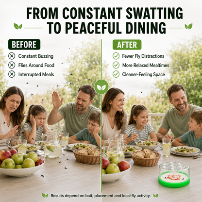 🏠🛡️Junafera® Reusable Non-Electric Fly Trap--Near kitchen sinks, trash cans, pet bowls, garage windows, patios, and BBQs.