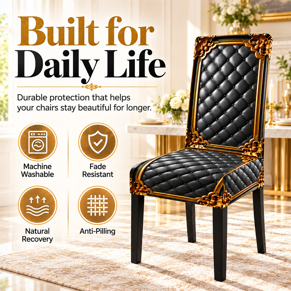 ⏳ Limited Time Only! ⏰ Washable Stretch Chair Cover – Elegant Gold Baroque Pattern & Thick, Elastic Fabric ✨