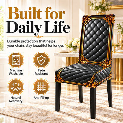 ⏳ Limited Time Only! ⏰ Washable Stretch Chair Cover – Elegant Gold Baroque Pattern & Thick, Elastic Fabric ✨