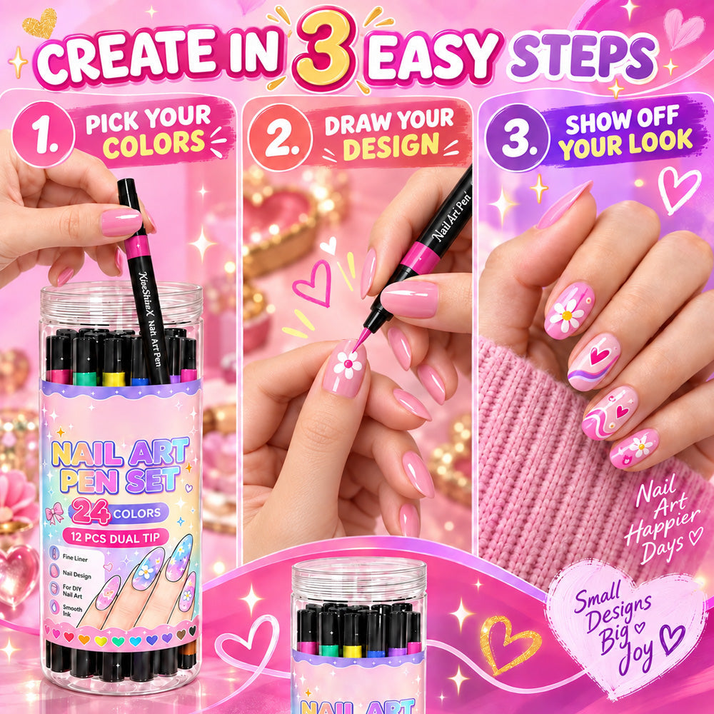 🎁 💅24‑Colors Dual‑Ended Nail Art Pens‑DIY Manicure Drawing Set