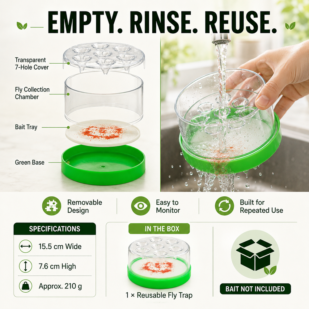 🏠🛡️Junafera® Reusable Non-Electric Fly Trap--Near kitchen sinks, trash cans, pet bowls, garage windows, patios, and BBQs.