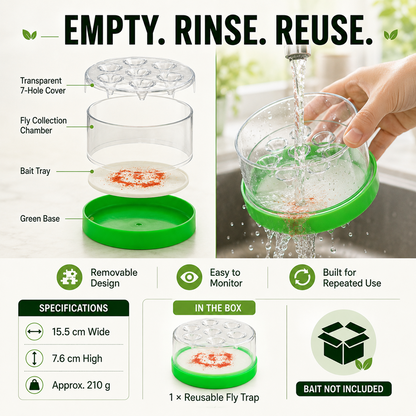 🏠🛡️Junafera® Reusable Non-Electric Fly Trap--Near kitchen sinks, trash cans, pet bowls, garage windows, patios, and BBQs.