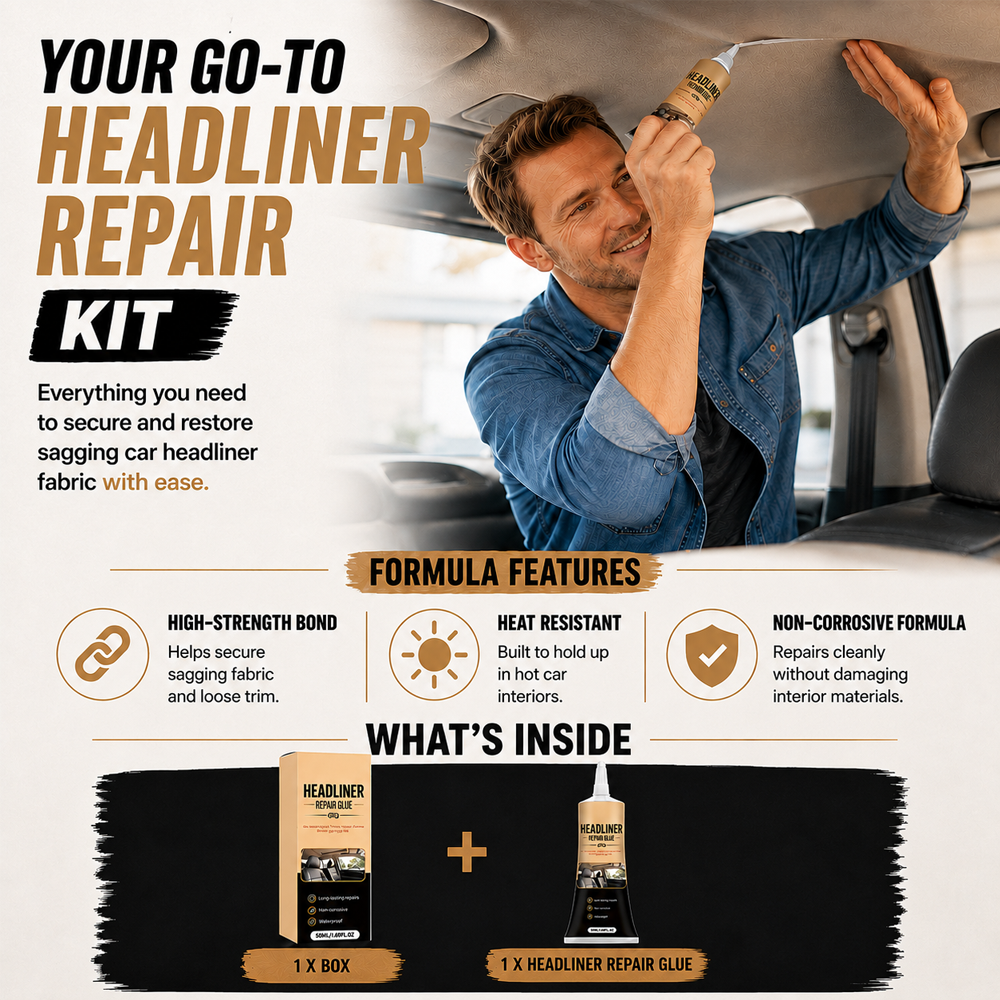 🎉49K+ Sold 🚗 Waterproof Car Headliner Repair Glue, High Strength Adhesive for Sagging Car Ceiling & Interior