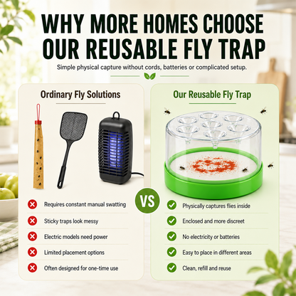 🏠🛡️Junafera® Reusable Non-Electric Fly Trap--Near kitchen sinks, trash cans, pet bowls, garage windows, patios, and BBQs.