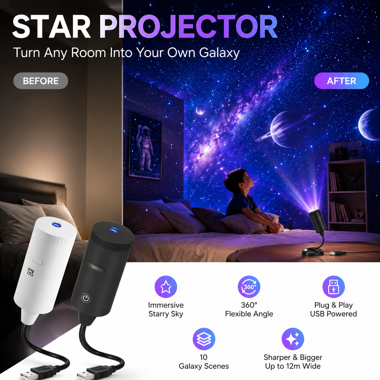 Junafera® ✨ Plug-and-Play HD Star Projector🥳50,000+ Happy Users