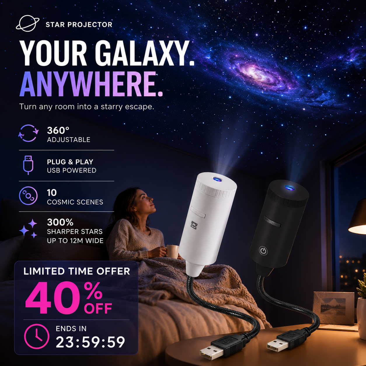 Junafera® ✨ Plug-and-Play HD Star Projector🥳50,000+ Happy Users