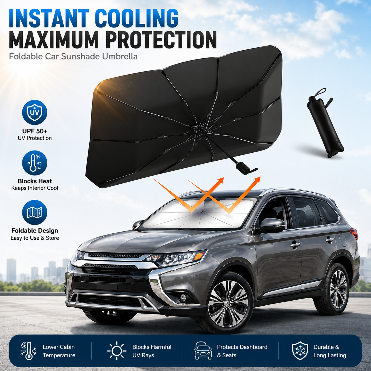 🔥Junafera® 2026 Upgraded Car Windshield Sun Shade Umbrella