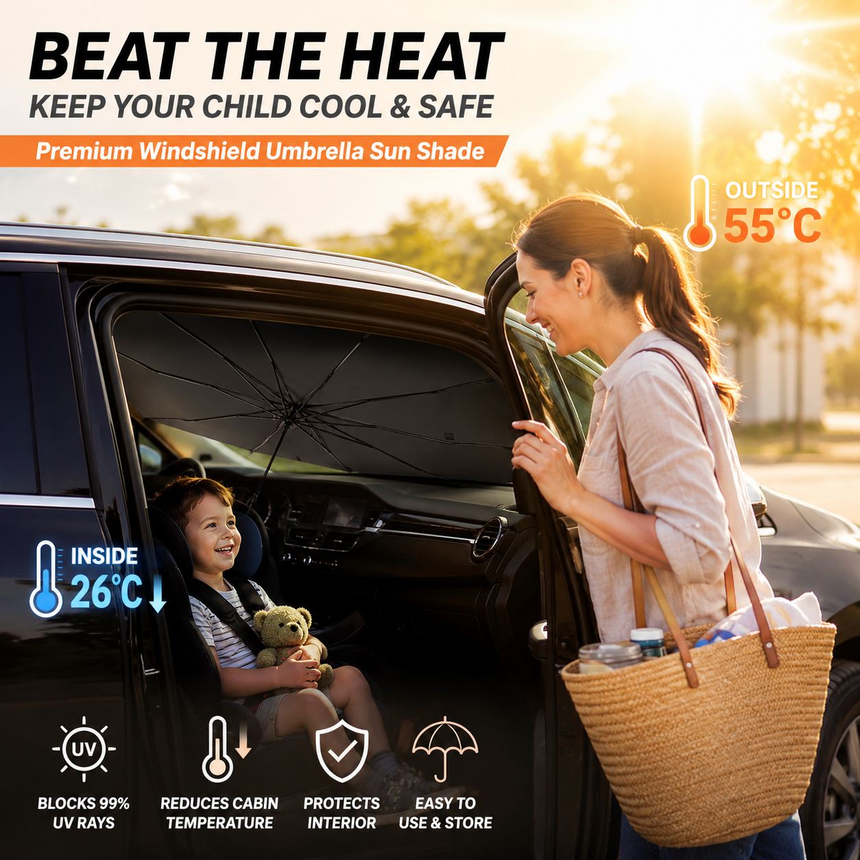 🔥Junafera® 2026 Upgraded Car Windshield Sun Shade Umbrella