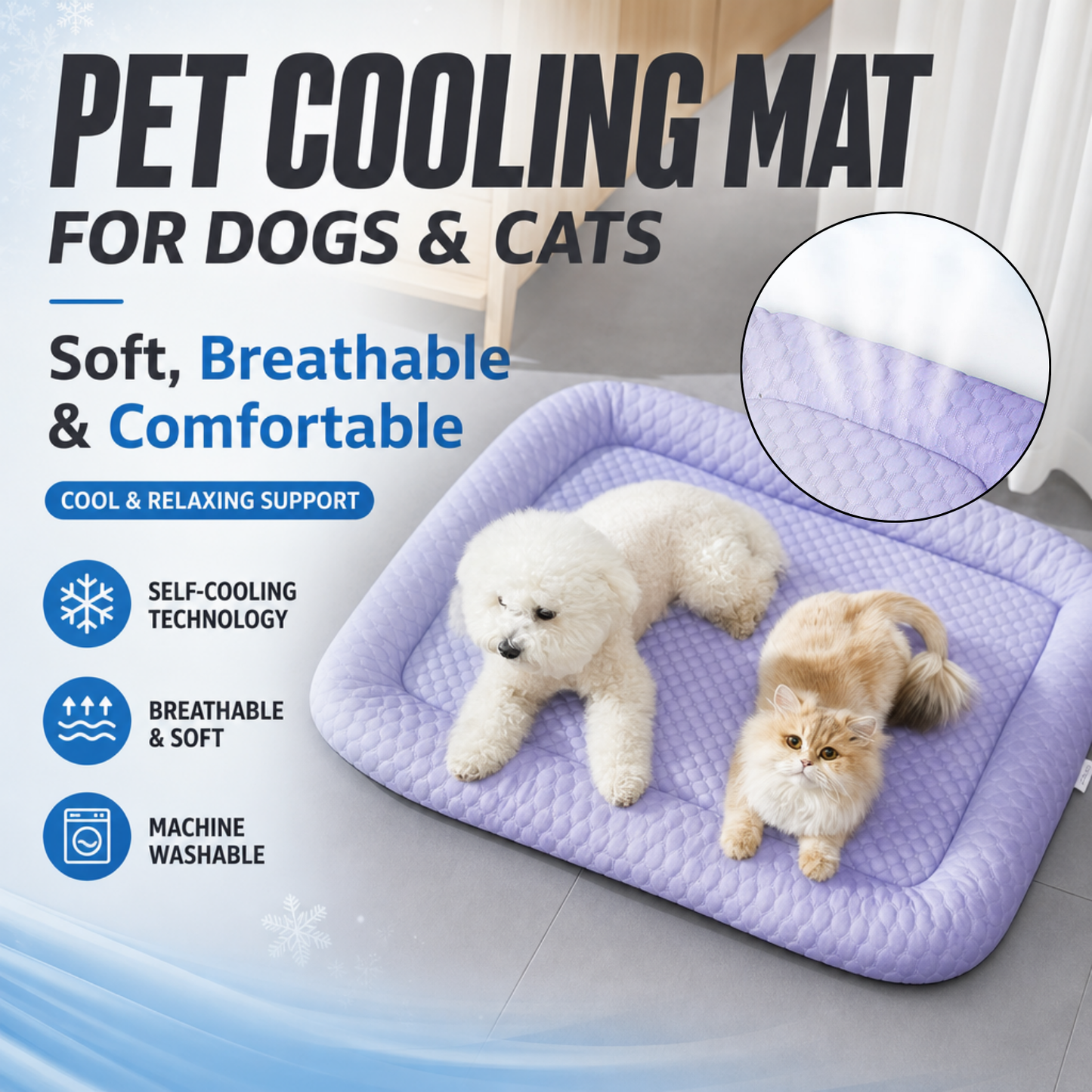upsell ❄️Junafera® Pet Cooling Mat for Dogs & Cats 🐾  Naturally Cool Ice-Silk Pad • Breathable, Washable & Soft