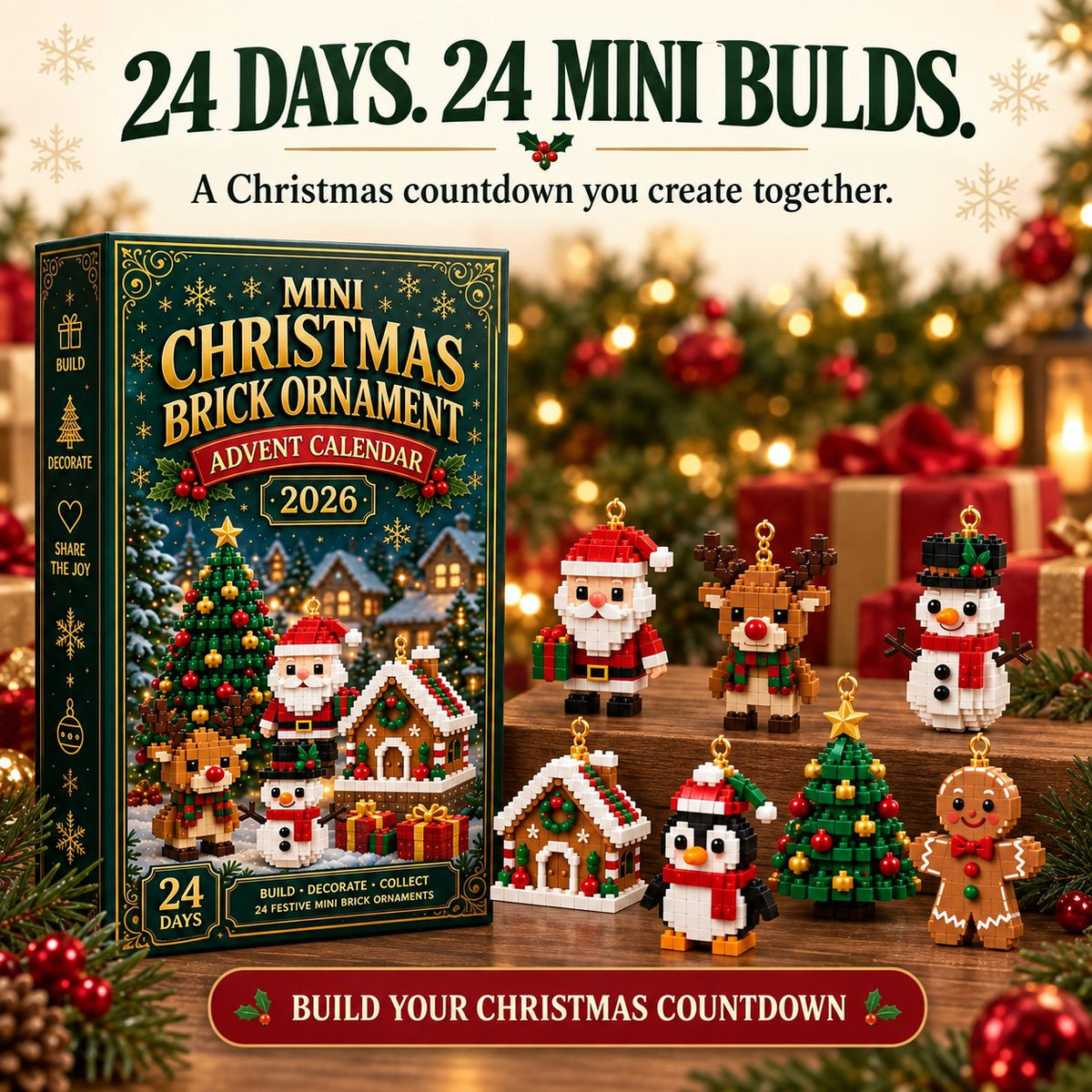 🎀Christmas Pre-Sale🎀 –🎄 24-Day Mini Christmas Ornament Advent Calendar | 24 unique festive buildable designs with hanging loops—perfect for decorating Christmas trees, wreaths, and holiday displays 🧱pvc
