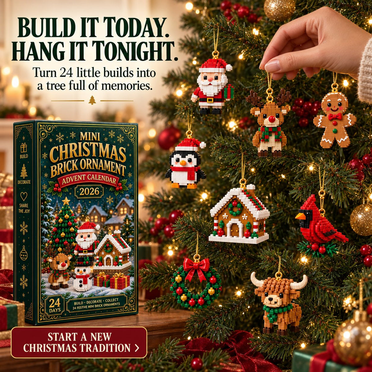 🎀Christmas Pre-Sale🎀 –🎄 24-Day Mini Christmas Ornament Advent Calendar | 24 unique festive buildable designs with hanging loops—perfect for decorating Christmas trees, wreaths, and holiday displays 🧱pvc