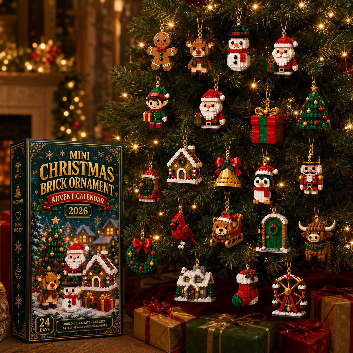🎀Christmas Pre-Sale🎀 –🎄 24-Day Mini Christmas Ornament Advent Calendar | 24 unique festive buildable designs with hanging loops—perfect for decorating Christmas trees, wreaths, and holiday displays 🧱pvc