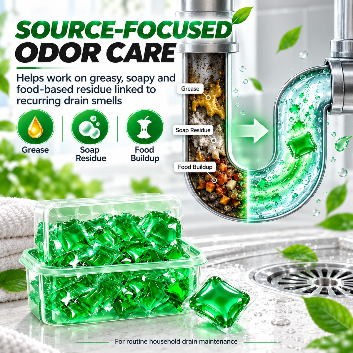 🥳Buy 1 Get 1 Free – 100 PCS !! Drain Deodorizer Pods – Bio‑enzyme formula neutralizes smells at the source. Instant fresh scent, no harsh chemicals. 🚰✅
