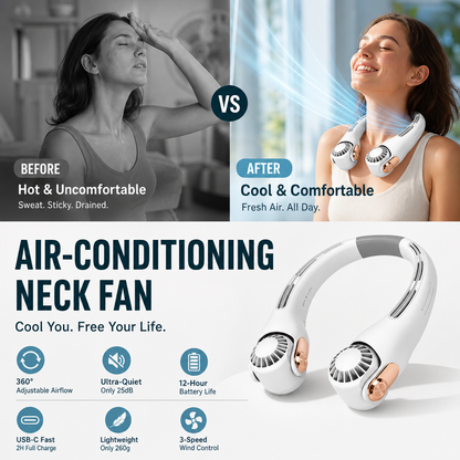 🥳2026 HOT SALE🥳💞50K+ SOLD!🍃 BVJ® Neck Air Conditioner Fan – Ultra‑quiet, 360° rotating, 3 speeds. Hands‑free cooling, long battery. Summer essential! 😎🌬️