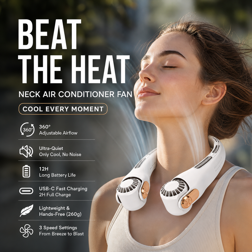 🥳2026 HOT SALE🥳💞50K+ SOLD!🍃 BVJ® Neck Air Conditioner Fan – Ultra‑quiet, 360° rotating, 3 speeds. Hands‑free cooling, long battery. Summer essential! 😎🌬️