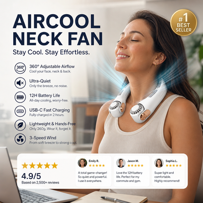 🥳2026 HOT SALE🥳💞50K+ SOLD!🍃 BVJ® Neck Air Conditioner Fan – Ultra‑quiet, 360° rotating, 3 speeds. Hands‑free cooling, long battery. Summer essential! 😎🌬️