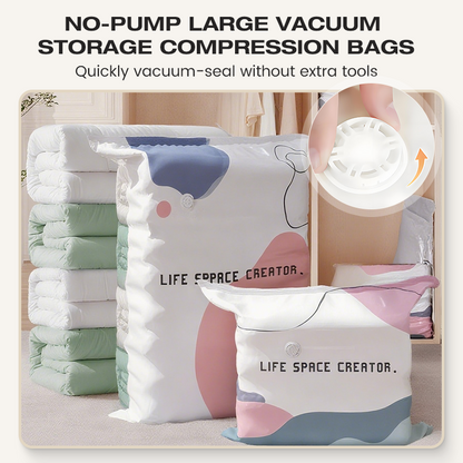 Junafera® 🧳💨 50% OFF! No‑Pump Vacuum Storage Bags – Press & seal, no pump needed. Saves 80% space, keeps clothes dry & dust‑free. Perfect for bulky bedding & off‑season gear. 🛏️🗄️