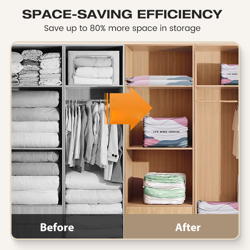 Junafera® 🧳💨 50% OFF! No‑Pump Vacuum Storage Bags – Press & seal, no pump needed. Saves 80% space, keeps clothes dry & dust‑free. Perfect for bulky bedding & off‑season gear. 🛏️🗄️